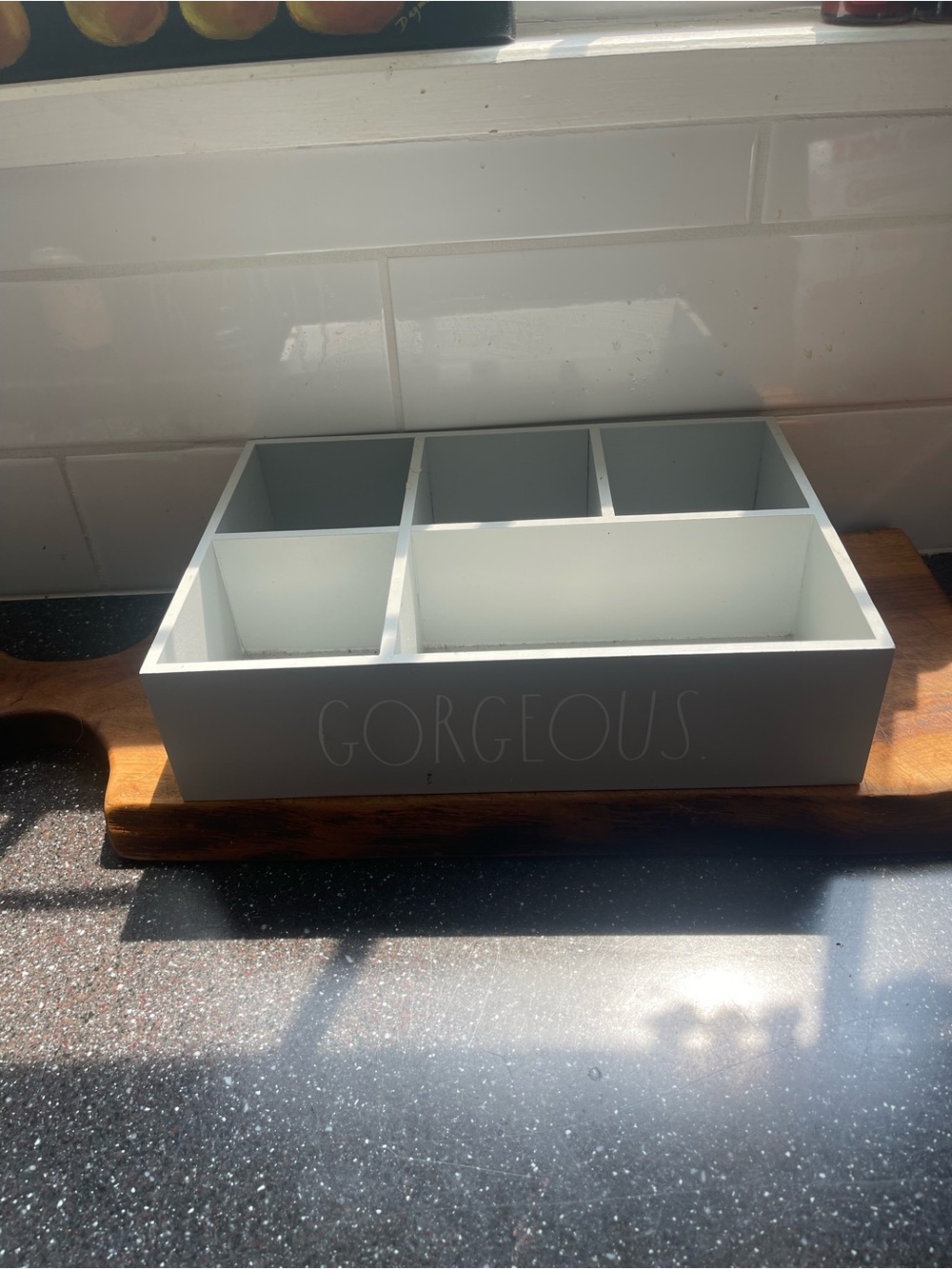 Rae Dunn Gorgeous Gray Wood Organizer - Home Bath Storage